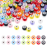 Beadthoven 180pcs Evil Eye Acrylic Disc Beads 7x4mm Flat Round - Transparent Mix Plastic Pony Beads & Spacers for Jewelry Making