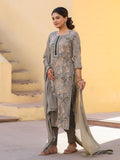 Gosriki Women'S Rayon Blend Printed Straight Kurta With Pant & Dupatta (Vice Grey-Nw-Gs_L_Grey_Large),Grey,,B0CXPJF5Y7