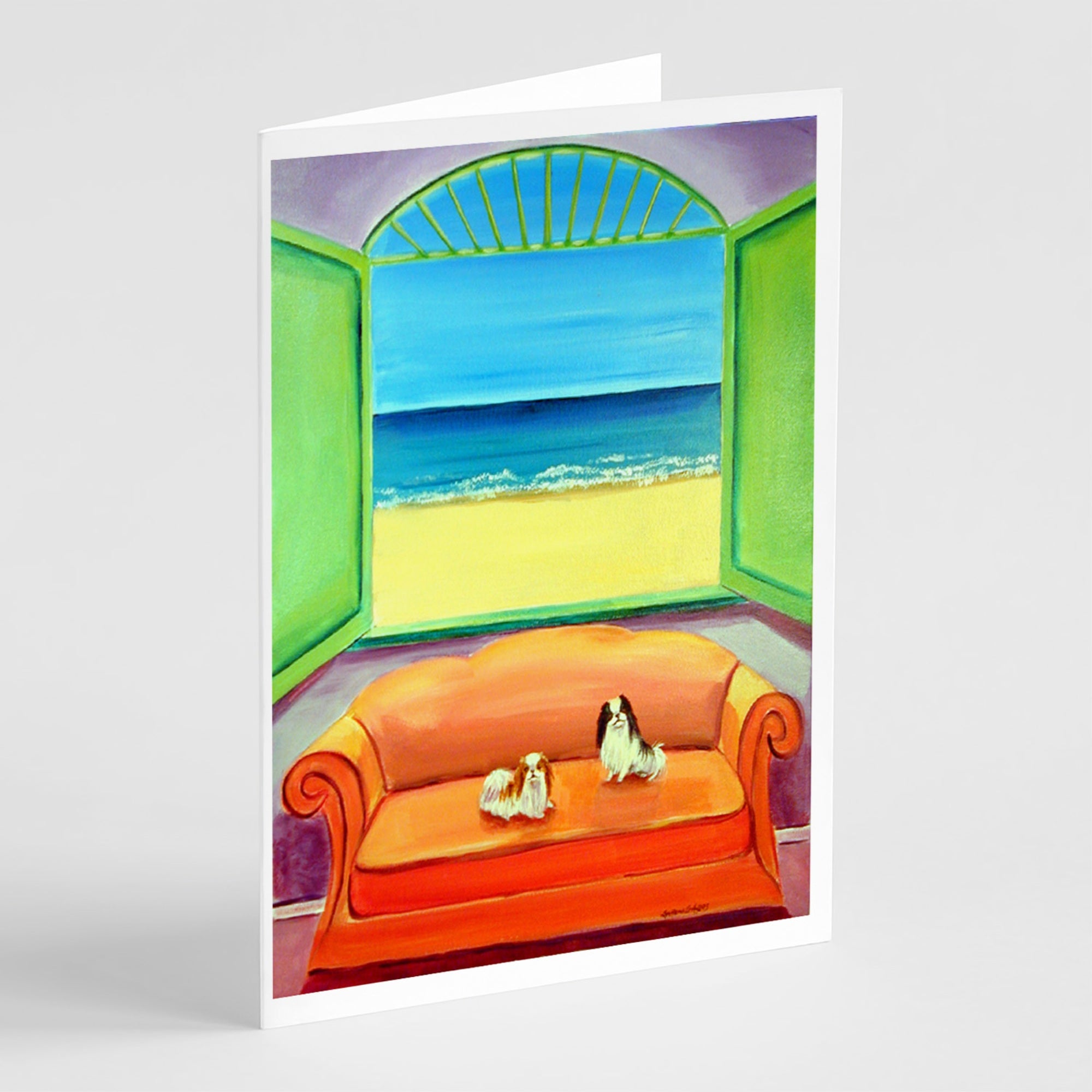 Japanese Chin Couch Sitting Greeting Cards And Envelopes Pack Of 8