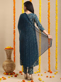 Gosriki Women'S Rayon Blend Anarkali Printed Kurta With Pant & Dupatta (Dabu Kerosin-Vks06-Gs_M_Dark Blue_Medium),Dark Blue,,B0DK9PVFD5