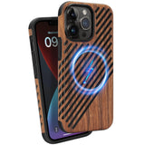 ZZDZZ Magnetic Case Compatible with iPhone 13 Pro Max Case [Compatible with MagSafe] Wood and Leather Design TPU Hybrid Shockpro
