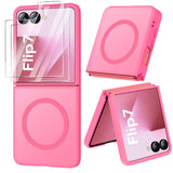 ORETECH Magnetic for Samsung Galaxy Z Flip 7 Case, with [2 x Screen Protector] Translucent Back Non-Slip Hard PC Shockproof Bump