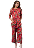 SMOWKLY Women's Printed Rayon Slub Mid Thighs Short Kurti With Relaxed Fit Pant Sylish Co-Ords Set || Trendy 3/4 Sleeve Kurta & 