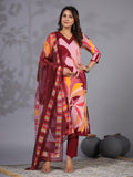 Anni Designer Women'S Rayon Blend Printed Straight Kurta With Pant & Dupatta (Khissu Maroon-Nw_L_Maroon_Large),Maroon,L,,,