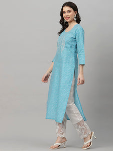 Gosriki Women'S Cotton Blend Embroidered Straight Kurta (Gaja Blue-Gs_M_Purple_Medium),Sky Blue,,B0CQHC6ZF3