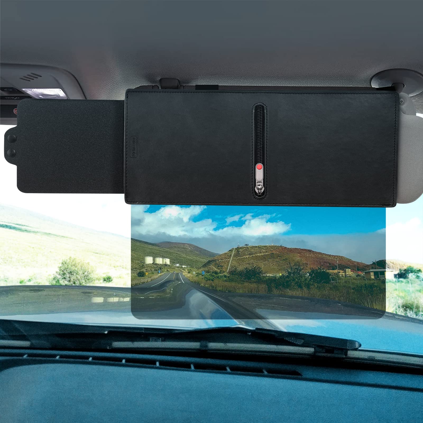 Veharvim Polarized Sun Visor For Car With Zipper Slider, Upgraded Uv400 Car Sun Visor Extension With Pc Lens And Side Sunshade,A