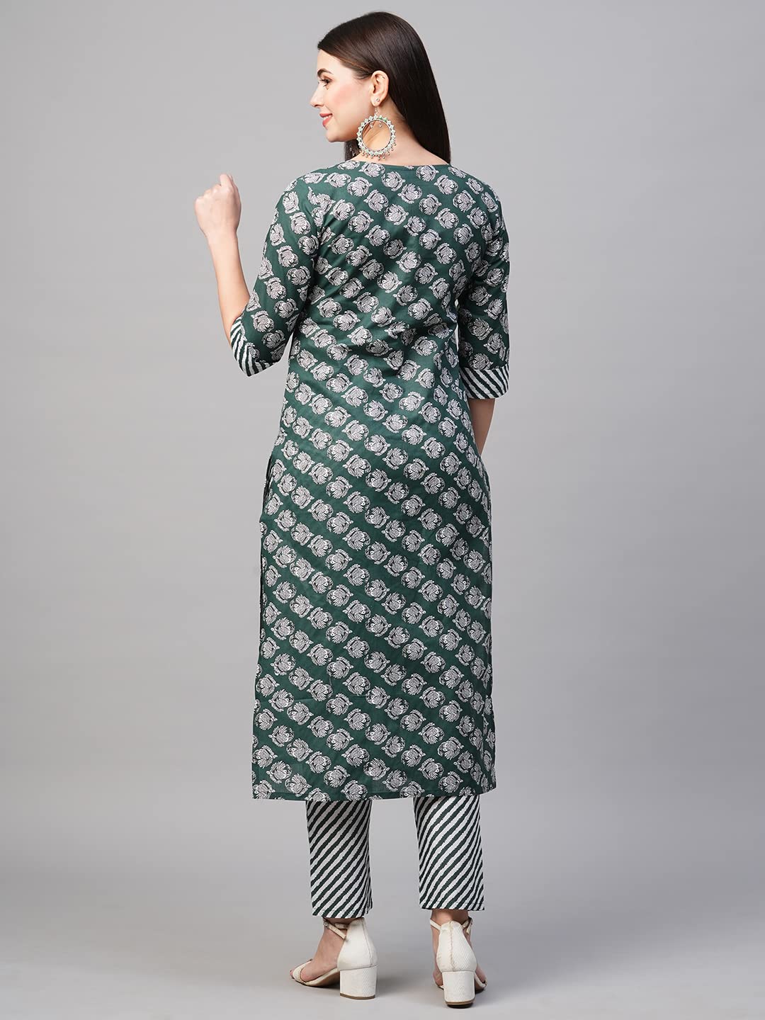Gosriki Women'S Cotton Blend Printed Straight Kurta With Pant (Funnu Mehandi-Nwfb08-Gs_S_Mehandi_Small),Mehandi,,B0BTJ6PS29