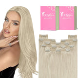 YoungSee Clip in Hair Extensions Real Human Hair Blonde Hair Extensions Clip ins Platinum Blonde Thick End Full Head Blond Real 