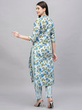 Gosriki Women'S Cotton Blend Straight Printed Kurta With Pant (Dafiya Blue-Gs_Xl_Blue_X-Large),Blue,,B0CSG3NX6S