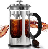 BAYKA 34oz French Press Cold Brew Coffee Maker, Heat and Cold Resistant Thickened Borosilicate Glass Stainless Steel Coffee Pres