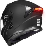 ILM Motorcycle Dual Visor Modular Flip up Full Face Helmet with LED Tail Light and Sun Visor DOT Model 906L(Matte Black,X-Large)