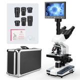 [Research-Grade] Vabiooth Lab Compound Trinocular Microscopes 40X-2500X Magnification with 7 LCD Screen 5MP E-Eyepiece, Two-Laye