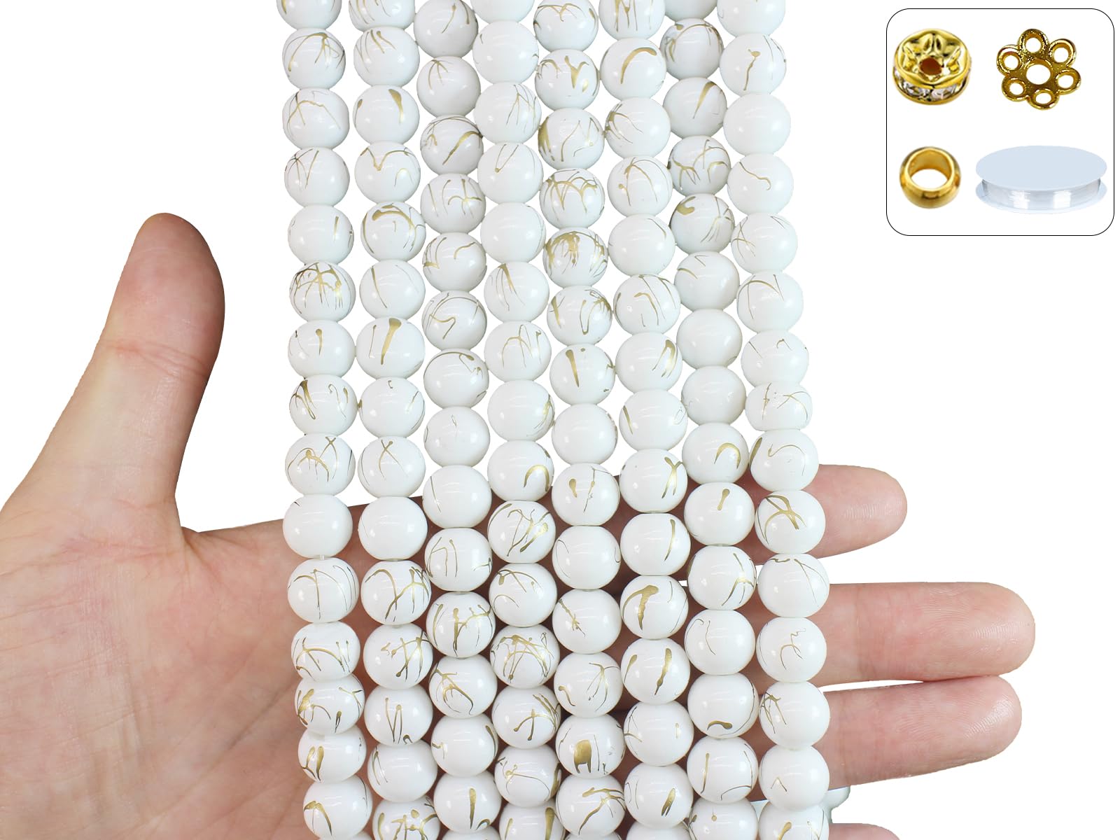 Pamir Tong 500PCS 10mm White Glass Beads for Jewelry Making,Round Smooth Beads, Bracelet Space Loose Beads for Jewelry Making Ea