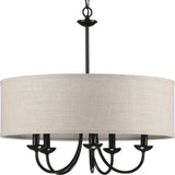 Progress Lighting Drum Shade Collection 5-Light Harvest Linen Shade Farmhouse Chandelier Light Matte Black