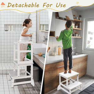 Toddler Kitchen Stool Helper, Kitchen Step Stool for Kids with Chalkboard Safety Rail for Toddlers 18 Months and Olde
