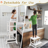 Toddler Kitchen Stool Helper, Kitchen Step Stool for Kids with Chalkboard Safety Rail for Toddlers 18 Months and Olde