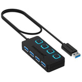 SABRENT 4-Port USB 3.0 Hub with Individual LED Power Switches - Slim, Portable Design - 2 Ft Cable - Fast Data Transfer - Compat