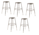 National Public Seating 6418H-CN Steel Stool with Vinyl Upholstered Seat Adjustable, 19-27, Grey (Pack of 5)