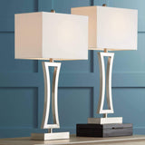 360 Lighting Roxie 31 Tall Large Modern End Table Lamps Set of 2 WiFi Smart Socket Brushed Nickel Finish Sculptural Metal Living