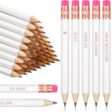Crtiin 50 Pieces Baby Shower Pencils for Activities Mini Golf Half Pencils, Presharpened with Erasers, 4 Inch(White, Rose Red,Ba