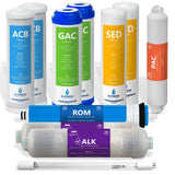 Express Water 1 Year Reverse Osmosis System Filter Set 11 Filters with 100 GPD RO Membrane, Carbon GAC ACB PAC, Sediment SED