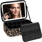 IPOW Travel Makeup Bag with LED Mirror, 3 Adjustable Light Settings, Customizable Dividers, Portable Travel Organizer, USB Charg