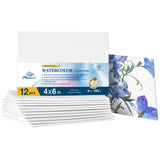 PHOENIX Watercolor Canvases for Painting - 4x6 Inch/12 Pack, 100% Cotton Water Color Small Canvas Panels, 8 Oz. / 260g White Bla