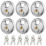 Travate Keyed Alike Disc Padlock, 6PCS Stainless Steel Discus Lock with 2-3/4 in. Wide, 3/8 in. Diameter Shackle, Waterproof Dis