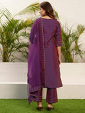 Sanisa Women'S Silk Blend Foil Printed Gota Lace Dual Tone Straigth Kurta With Pant And Dupatta Set| Ethnic Set | Suit Set | Kurta Set(103Kbd1127N-S_Deep Purple)
