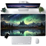 Northern Lights Desk Mat Mountains Large Mouse Pad Extended Green Aurora Borealis Desk Pad Shower Gaming Mousepad XXL 31.5 x 15.