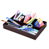 Azyeea Faux Leather Desk Organizer Tray| 4 Compartment For MultiFunctional, Office, Study Table, Tray, Cosmetic Organizer(Brown