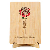 Brikabia Mom Birthday Card, Mothers Day Card, Mom Gifts from Daughter Son, Handmade Wooden Greeting Card with Stand and Red Enve