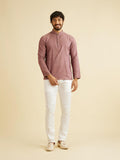 Manyavar Men'S Viscose Blend Textured Short Kurta (Pink,Xxxl) Pink 3Xl