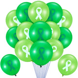 Hungdao 100 Pcs Green Ribbon Balloons Decoration for Lymphoma Liver Cancer Mental Health Awareness Month Public Charity Fundrais
