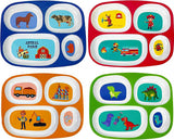 4E's Novelty Set of 4 Melamine Dinner Plates for Kids Boys - Divided Plates for Picky Eater, BPA Free, Toddler Eating Essentials