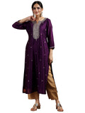 Libas Women'S Silk Embroidered Straight Kurta (58140Or_Burgundy