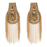 HOBBIESAY 2Pcs Punk Style Chain Tassel Epaulettes 3.93x2.2 Inch Sparkling Rhinestone Shoulder Badges PeachPuff Fringe Shoulder E
