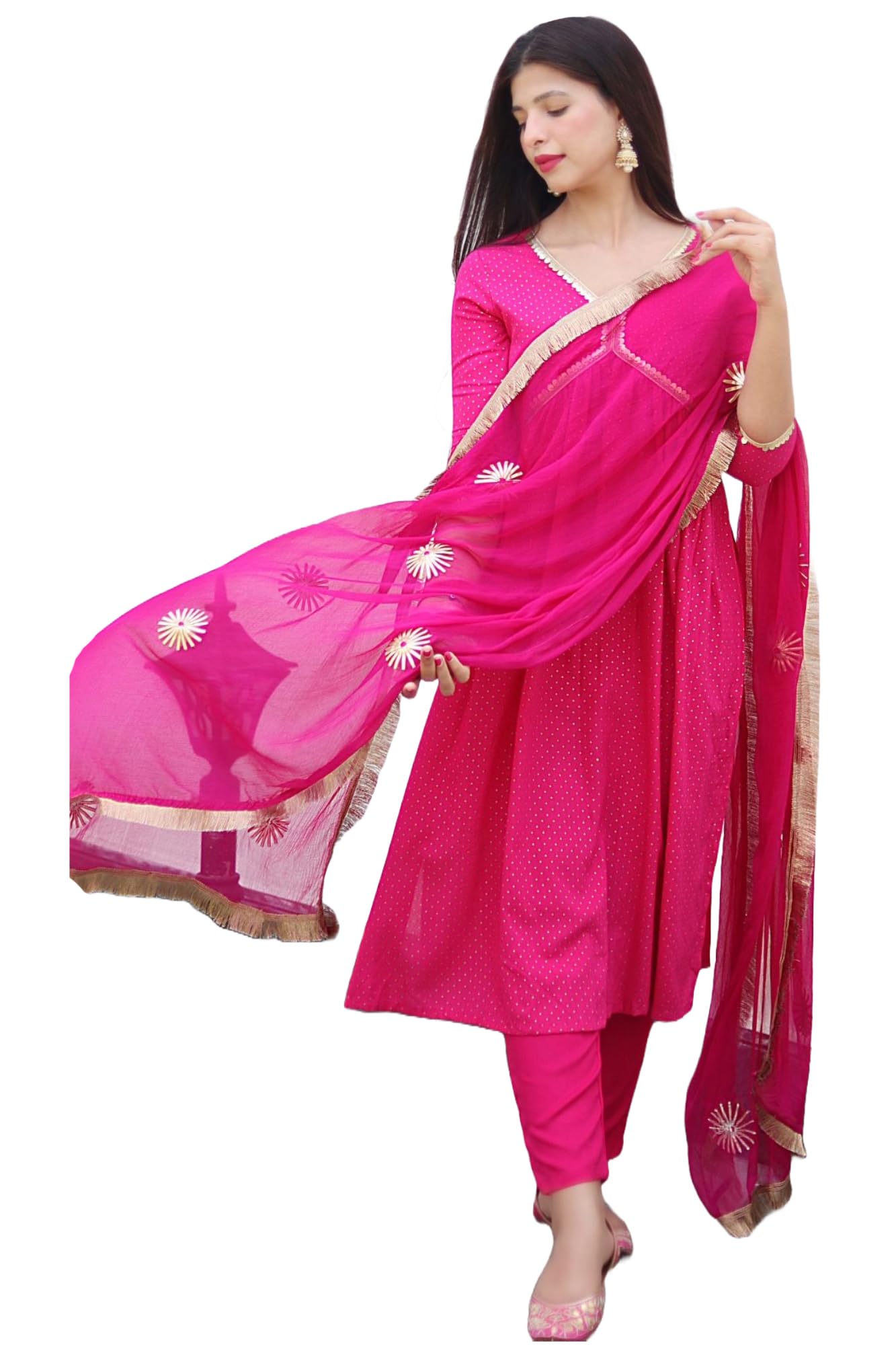 Gosriki Women'S Cotton Blend Straight Printed Kurta With Pant & Dupatta (Shrinika Pink-Gs_M_Pink_Medium),Pink,,B0D7J2WMXH