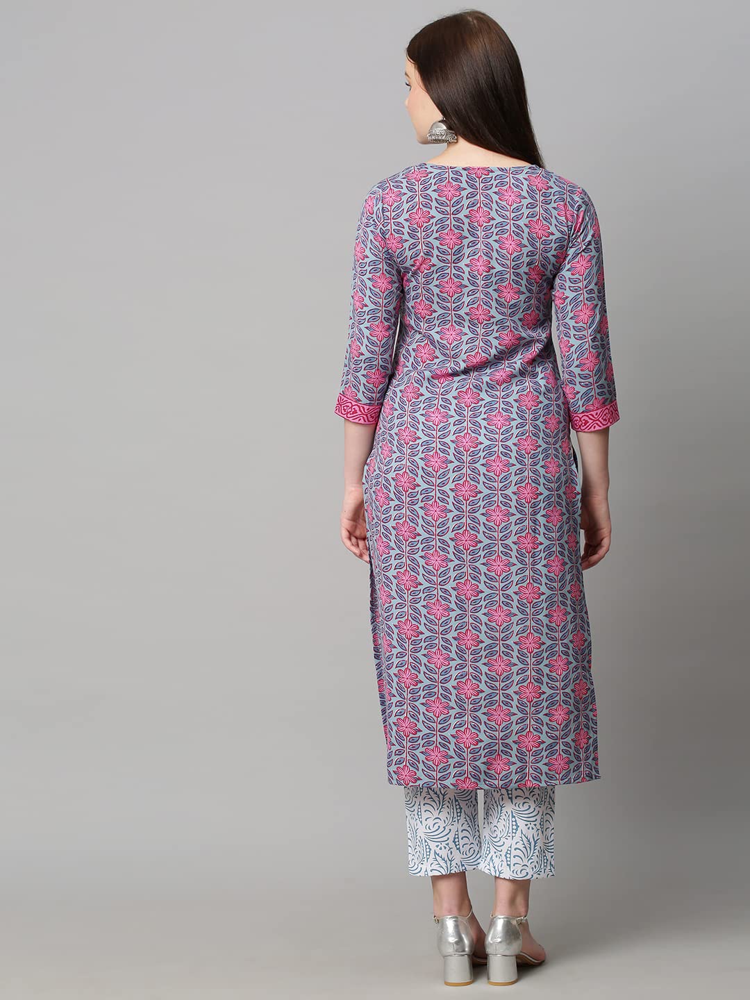 Anni Designer Women'S Cotton Blend Straight Printed Kurta With Palazzo (Pawan Purple_S_ Purple_Small),Purple,S,Cotton Blend,Straight,Palazzo