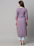 Anni Designer Women'S Cotton Blend Printed Straight Kurta With Pant (Sarva-Light Blue_Xxl_Dark Blue_Xx-Large),Light Blue,2XL,Cotton Blend,Regular,kurta