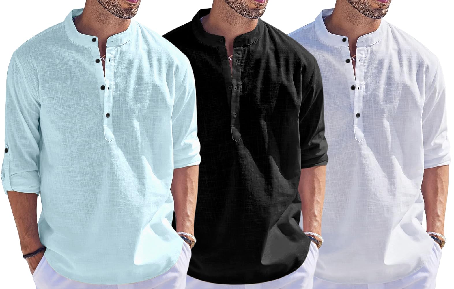 Bellstone Men'S Solid Regular Fit Dress Shirt (1500_3Combo_Aqua-Black-White_Xl