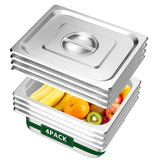 BAKPOCO Hotel Pan With Lid 1/2 Half Size 4inch Deep 4 Packs Stainless Steel Food Pan for Steam Table, Commercial Restaurant, Anti