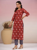 Gosriki Women'S Rayon Blend Straight Printed Kurta With Pant (Pammu Red-Gs_Xl_Red_X-Large),Red,,B0CYGM6V7K