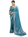 Satrani Women's Georgette Banarasi Jacquard Saree with Unstitched Blouse Piece (3813S6112N_Teal Blue & Silver4)