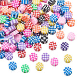 SUNNYCLUE 1 Box 300Pcs Flat Round Polymer Clay Beads Checkered Round Beads Bulk Random Colorful Plaid Tartan Cute Small Loose Sp