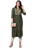 Gosriki Women'S Pure Cotton Rayon Printed Straight Bandhani Kurta (Rugari-Green-Gs_Xl_Green_X-Large),Green,,B0BR5WMM51