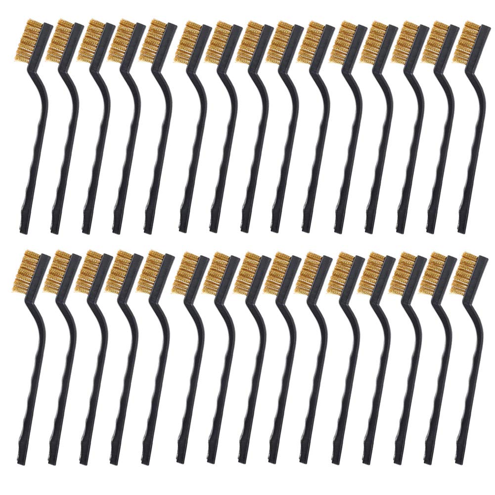 30Pcs Mini Wire Brush Brass Brush,Curved Handle Masonry Brush Wire Bristle For Cleaning Welding Slag And Rust (Brass)