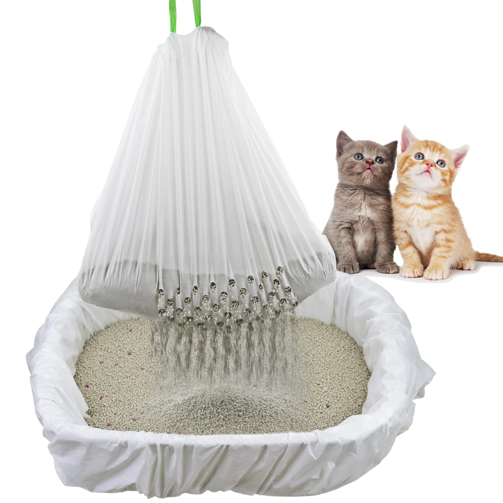 Sifting Cat Litter Box Liners Bags with Holes-Drawstring Scratch Resistant Waste (1, S (31 18inch))
