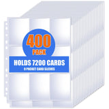 400 Pack 9 Pocket Card Sleeves Binder Sheets, Trading Card Sleeves for 3 Ring Binder, Holds 7200 Cards, Card Holder Binder Pages