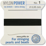 #1 Black Griffin Nylon Bead Cord (2 Meters) Griffin NylonPower with Stainless Steel Needle Attached - for Knotting Pearls, Gemst